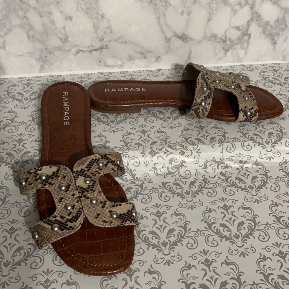 Rampage studded ,snake print flat saldals, size 10 - Picture 2 of 5